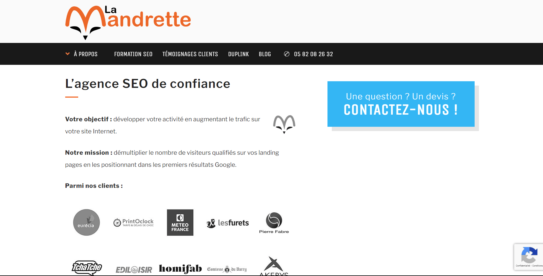 site La Mandrette spécialiste agence SEO, Toulouse partenaire étincelle digitale